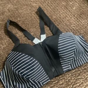 Vsx Victoria's Secret Black and White Striped Bra Zip Sports Bra